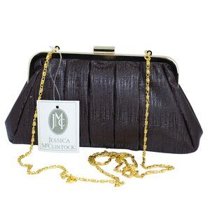 Jessica McClintock Chocolate Clutch Gold Chain Evening Bag NWT